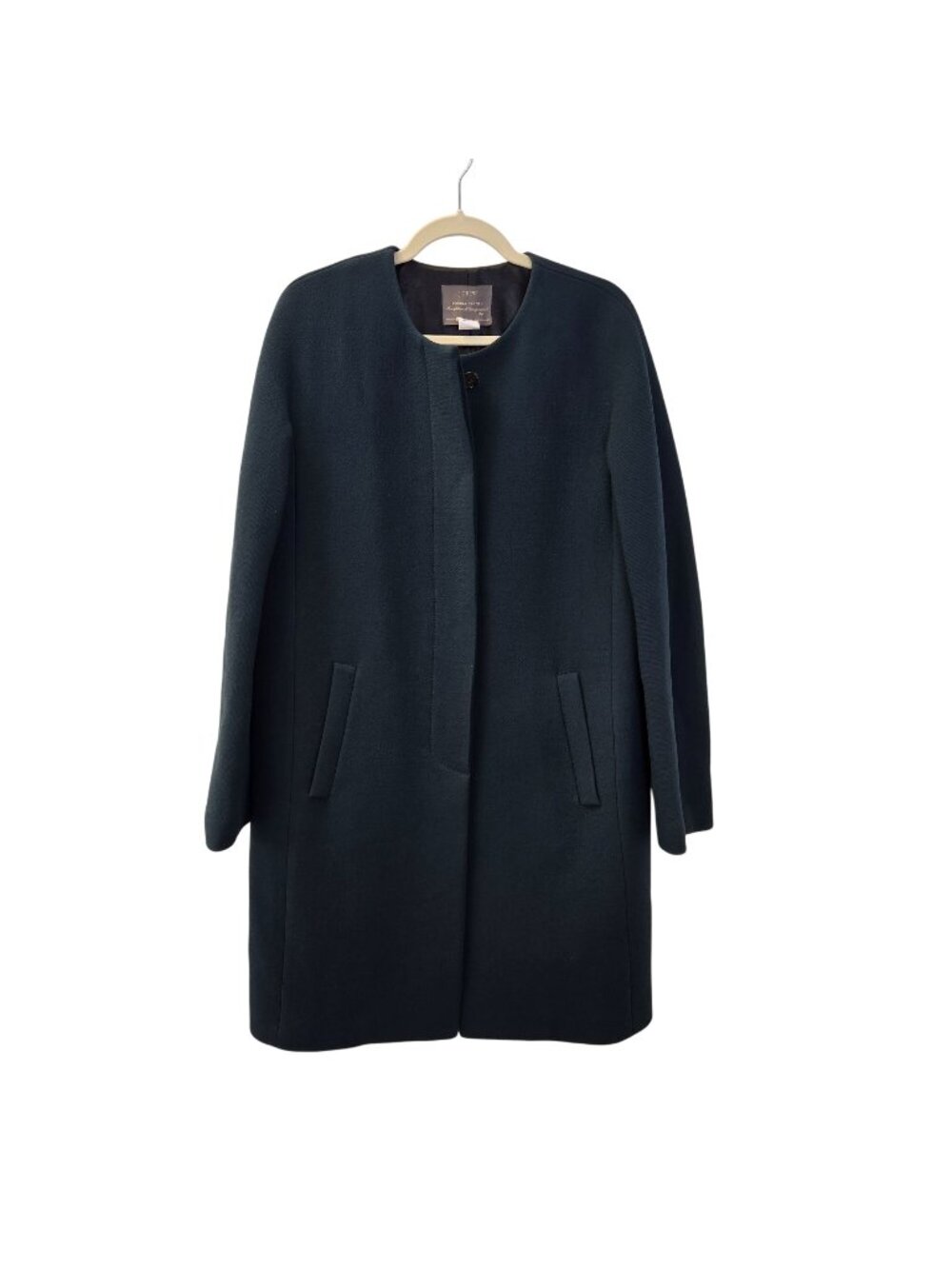 J. Crew Double Cloth Wool Blend Collarless Long Coat Size 10 Tall
